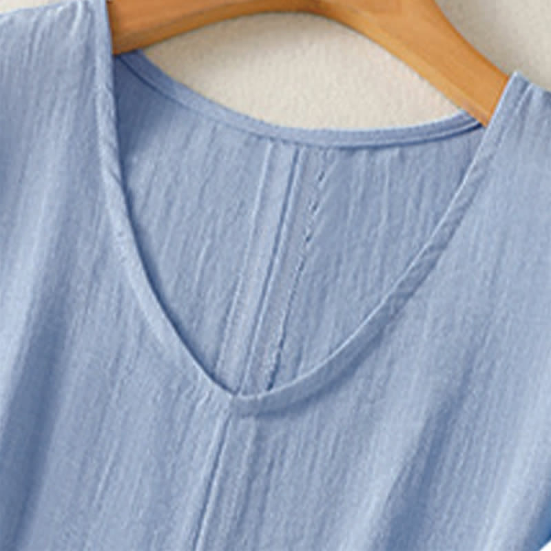 Buddha Stones Lässiges, minimalistisches Kurzarm-T-Shirt für Damen mit V-Ausschnitt aus dem Sommer - image 3