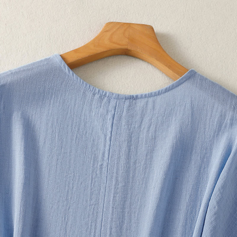 Buddha Stones Lässiges, minimalistisches Kurzarm-T-Shirt für Damen mit V-Ausschnitt aus dem Sommer - image 4