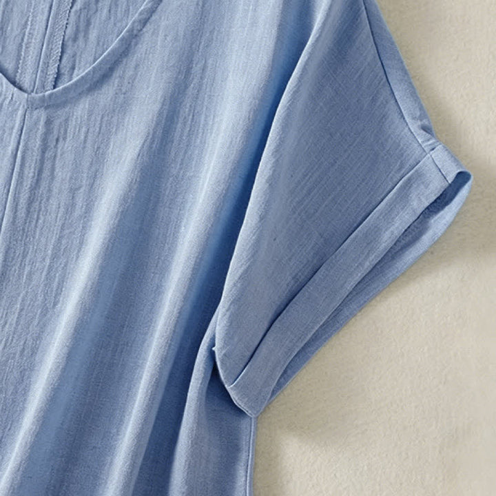 Buddha Stones Lässiges, minimalistisches Kurzarm-T-Shirt für Damen mit V-Ausschnitt aus dem Sommer - image 5