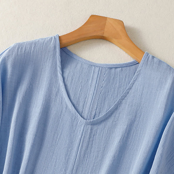 Buddha Stones Lässiges, minimalistisches Kurzarm-T-Shirt für Damen mit V-Ausschnitt aus dem Sommer - image 2