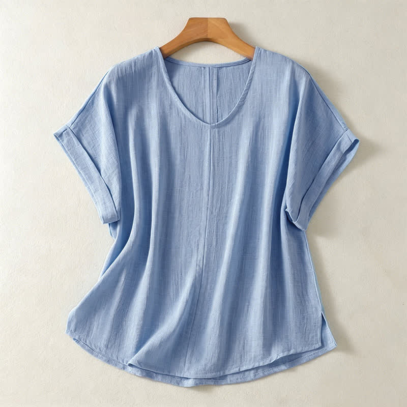 Buddha Stones Lässiges, minimalistisches Kurzarm-T-Shirt für Damen mit V-Ausschnitt aus dem Sommer - Hellblau - US8-10, UK/AU12-14, EU40-42 (2XL) - image 0