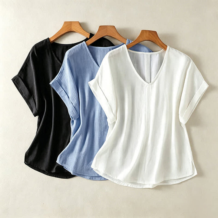 Buddha Stones Lässiges, minimalistisches Kurzarm-T-Shirt für Damen mit V-Ausschnitt aus dem Sommer - image 19