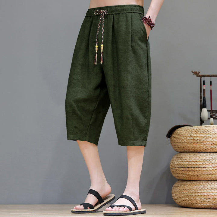 Buddha Stones Lässige Boho-Herrenshorts mit Kordelzug und Tasche - Dunkelolivgrün - US/UK/AU48, EU58 (6XL) - image 33