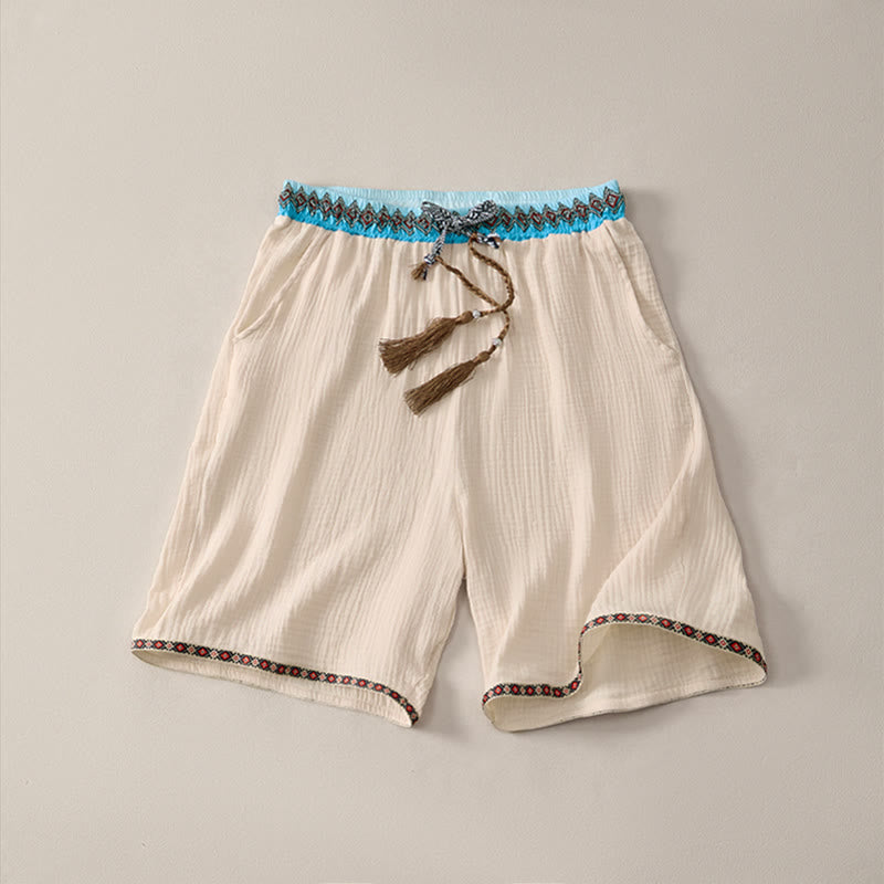 Buddha Stones Sommer Boho Casual Bermuda-Shorts mit Kordelzug und Taschen für Herren - Beige - US/UK/AU44, EU54 (3XL) - image 0