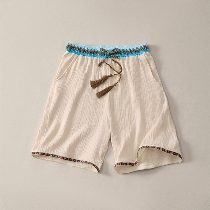 Buddha Stones Sommer Boho Casual Bermuda-Shorts mit Kordelzug und Taschen für Herren - Beige - US/UK/AU44, EU54 (3XL) - image 0
