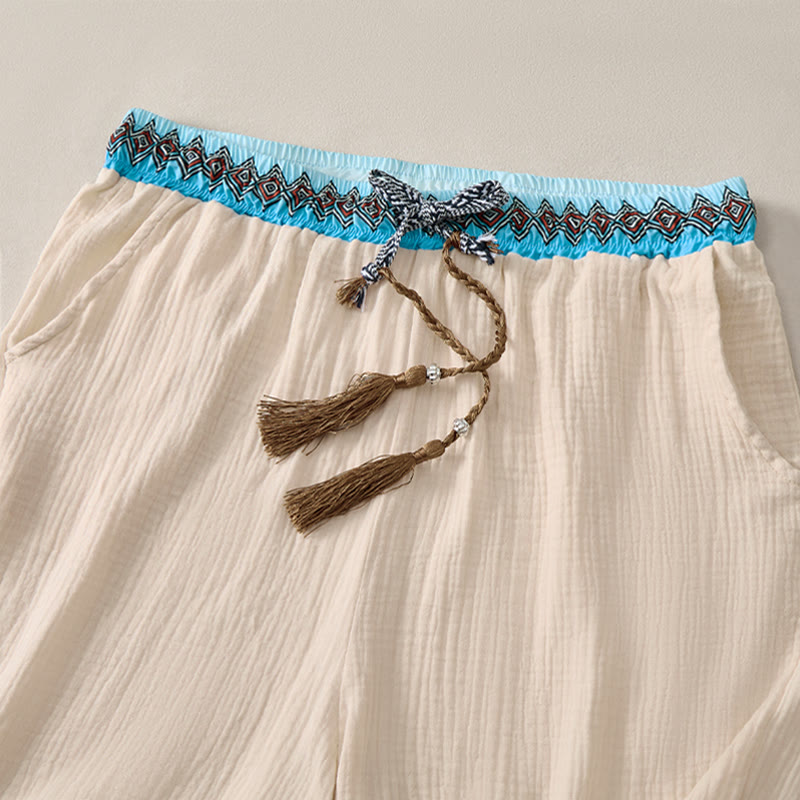 Buddha Stones Sommer Boho Casual Bermuda-Shorts mit Kordelzug und Taschen für Herren - image 3