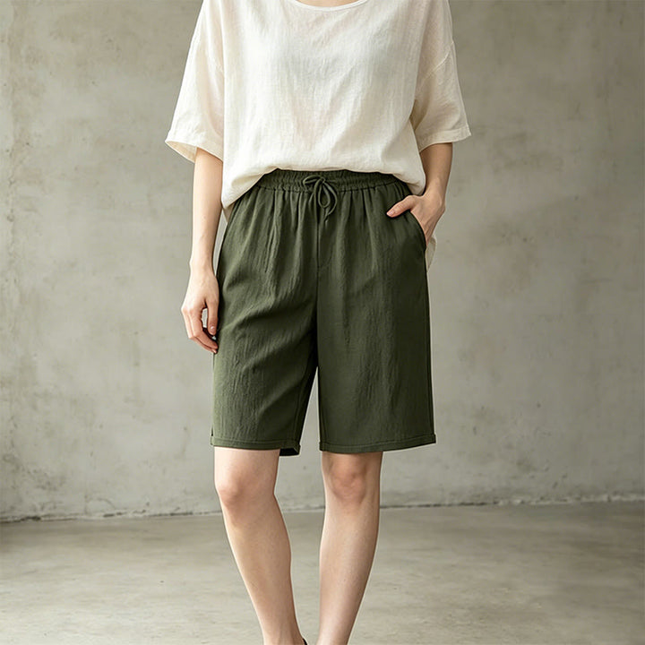 Buddha Stones Sommer-Freizeit-Bermuda-Shorts mit Kordelzug, einfarbig, Damen-Gerade-Bein-Hose mit Taschen - image 9