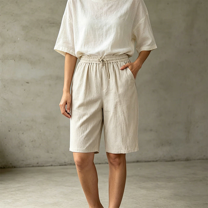 Buddha Stones Sommer-Freizeit-Bermuda-Shorts mit Kordelzug, einfarbig, Damen-Gerade-Bein-Hose mit Taschen - image 2