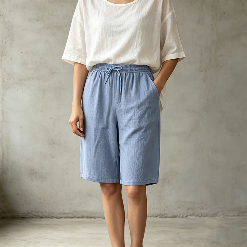 Buddha Stones Sommer-Freizeit-Bermuda-Shorts mit Kordelzug, einfarbig, Damen-Gerade-Bein-Hose mit Taschen - image 17