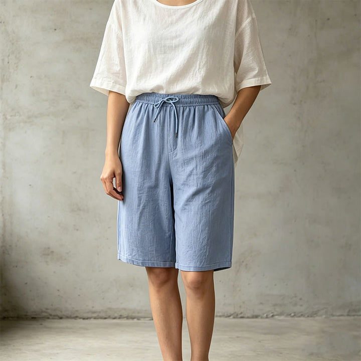Buddha Stones Sommer-Freizeit-Bermuda-Shorts mit Kordelzug, einfarbig, Damen-Gerade-Bein-Hose mit Taschen - image 17