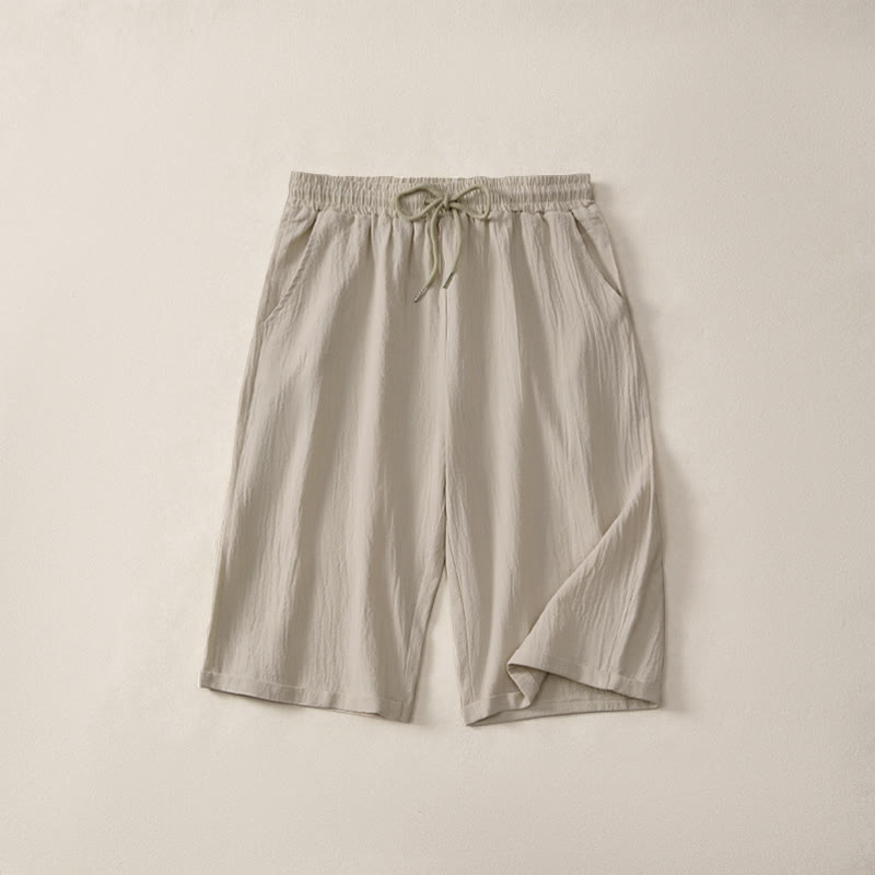 Buddha Stones Sommer-Freizeit-Bermuda-Shorts mit Kordelzug, einfarbig, Damen-Gerade-Bein-Hose mit Taschen - Beige - US14, UK/AU18, EU46 (3XL) - image 0