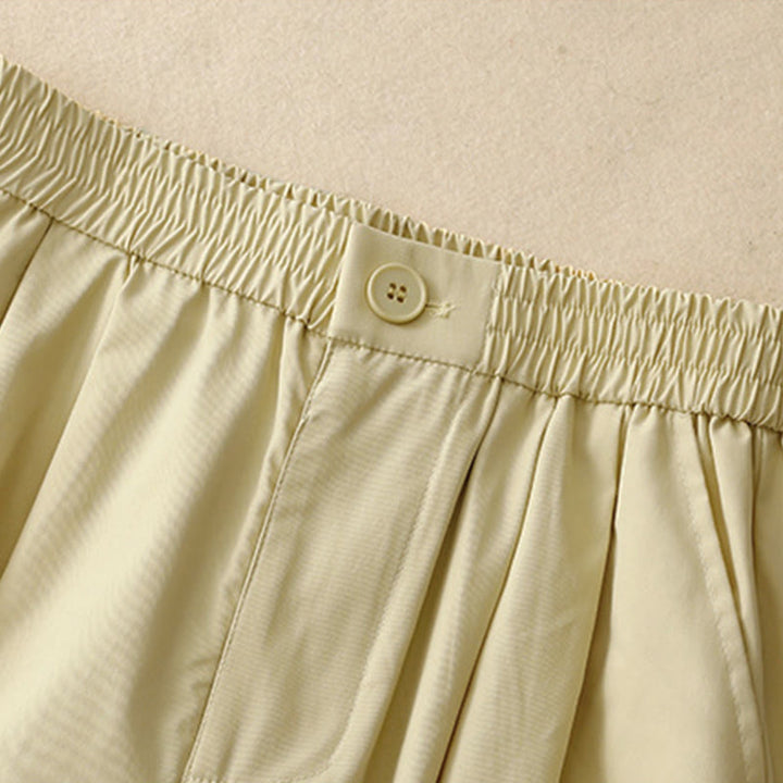 Buddha Stones Lässige, elegante Sommerhose mit Knopfleiste, Reißverschluss, Rüschensaum und Tasche - image 2