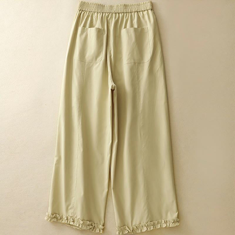 Buddha Stones Lässige, elegante Sommerhose mit Knopfleiste, Reißverschluss, Rüschensaum und Tasche - image 1
