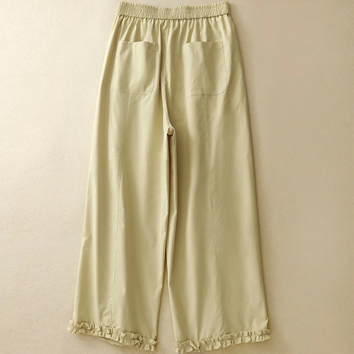 Buddha Stones Lässige, elegante Sommerhose mit Knopfleiste, Reißverschluss, Rüschensaum und Tasche - image 1