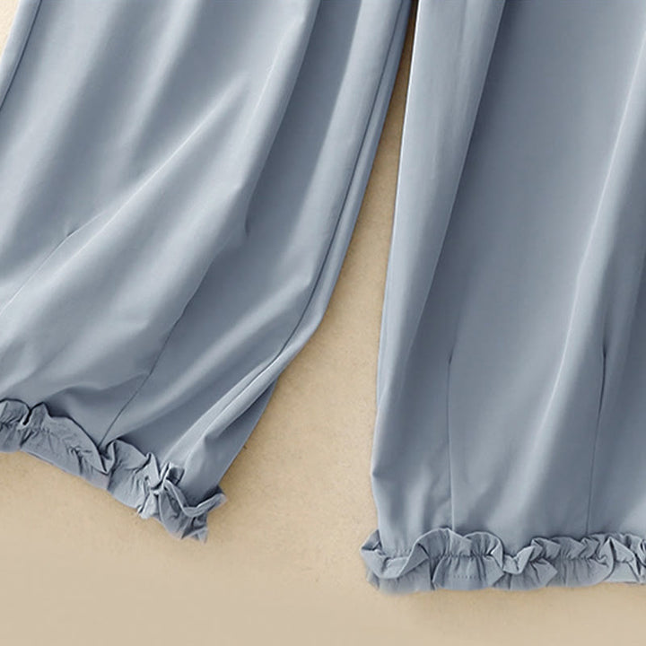 Buddha Stones Lässige, elegante Sommerhose mit Knopfleiste, Reißverschluss, Rüschensaum und Tasche - image 13