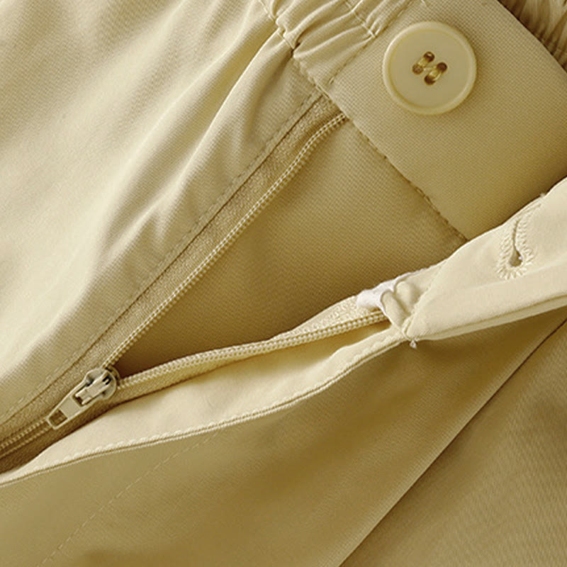 Buddha Stones Lässige, elegante Sommerhose mit Knopfleiste, Reißverschluss, Rüschensaum und Tasche - image 3