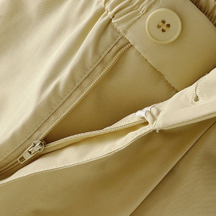 Buddha Stones Lässige, elegante Sommerhose mit Knopfleiste, Reißverschluss, Rüschensaum und Tasche - image 3