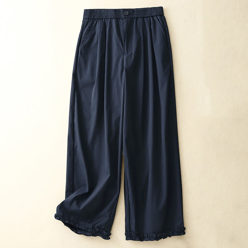 Buddha Stones Lässige, elegante Sommerhose mit Knopfleiste, Reißverschluss, Rüschensaum und Tasche - Mitternachtsblau - US8-10, UK/AU12-14, EU40-42 (2XL) - image 14