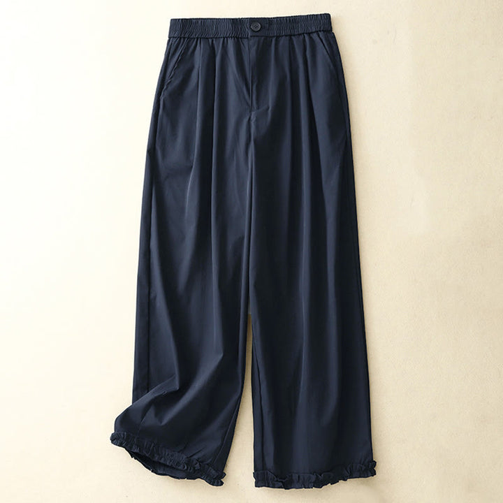 Buddha Stones Lässige, elegante Sommerhose mit Knopfleiste, Reißverschluss, Rüschensaum und Tasche - Mitternachtsblau - US8-10, UK/AU12-14, EU40-42 (2XL) - image 14