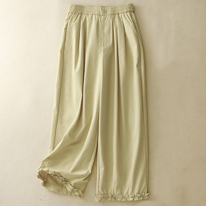 Buddha Stones Lässige, elegante Sommerhose mit Knopfleiste, Reißverschluss, Rüschensaum und Tasche - Hellgoldgelb - US8-10, UK/AU12-14, EU40-42 (2XL) - image 0