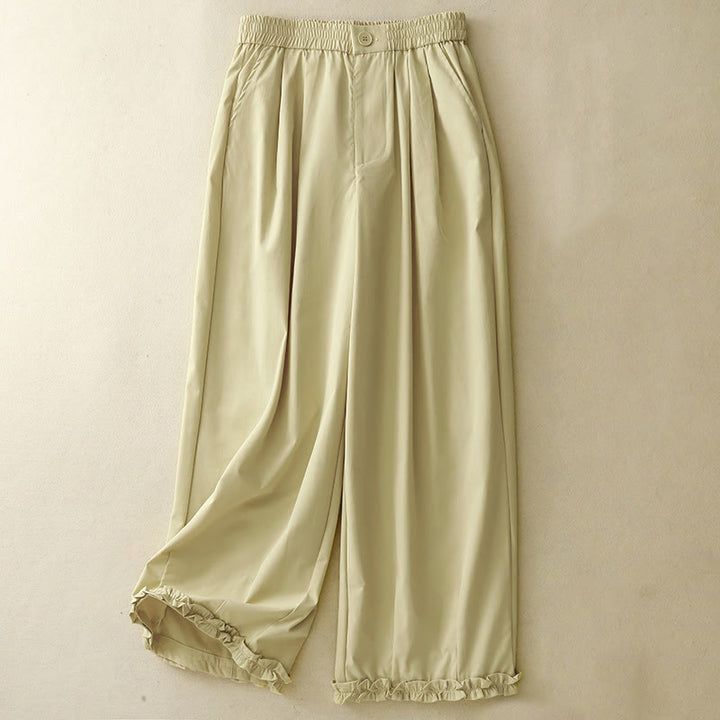 Buddha Stones Lässige, elegante Sommerhose mit Knopfleiste, Reißverschluss, Rüschensaum und Tasche - Hellgoldgelb - US8-10, UK/AU12-14, EU40-42 (2XL) - image 0