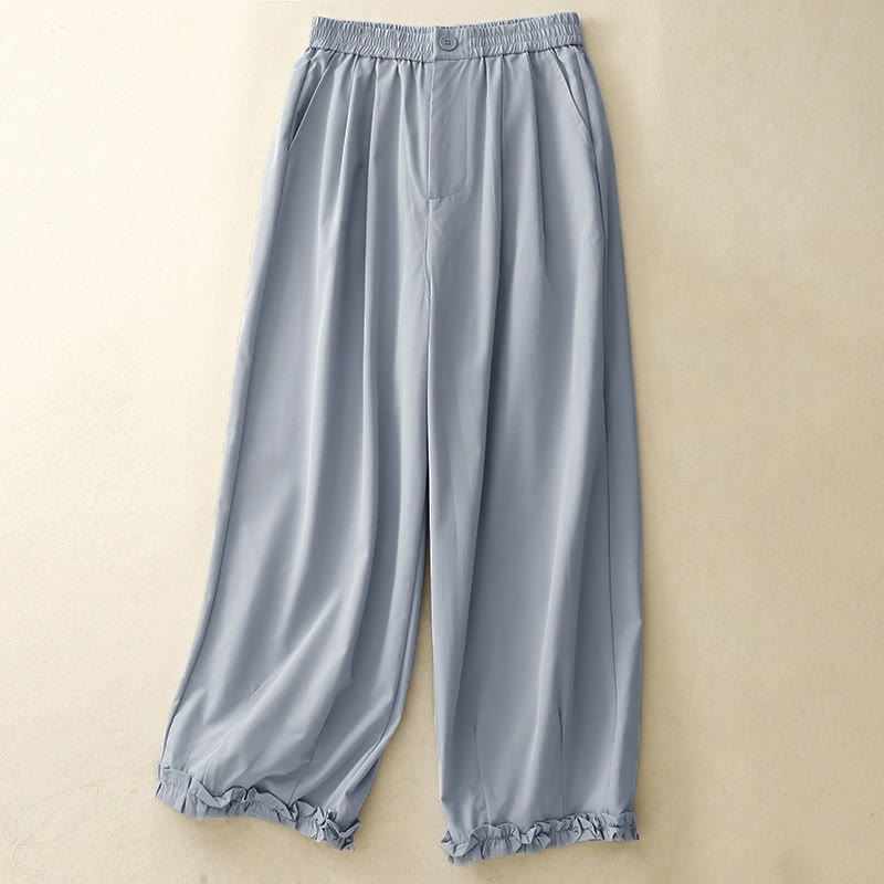 Buddha Stones Lässige, elegante Sommerhose mit Knopfleiste, Reißverschluss, Rüschensaum und Tasche - Hellstahlblau - US8-10, UK/AU12-14, EU40-42 (2XL) - image 9