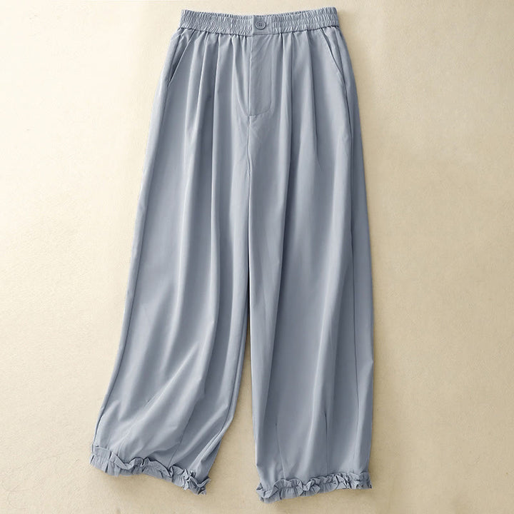 Buddha Stones Lässige, elegante Sommerhose mit Knopfleiste, Reißverschluss, Rüschensaum und Tasche - Hellstahlblau - US8-10, UK/AU12-14, EU40-42 (2XL) - image 9