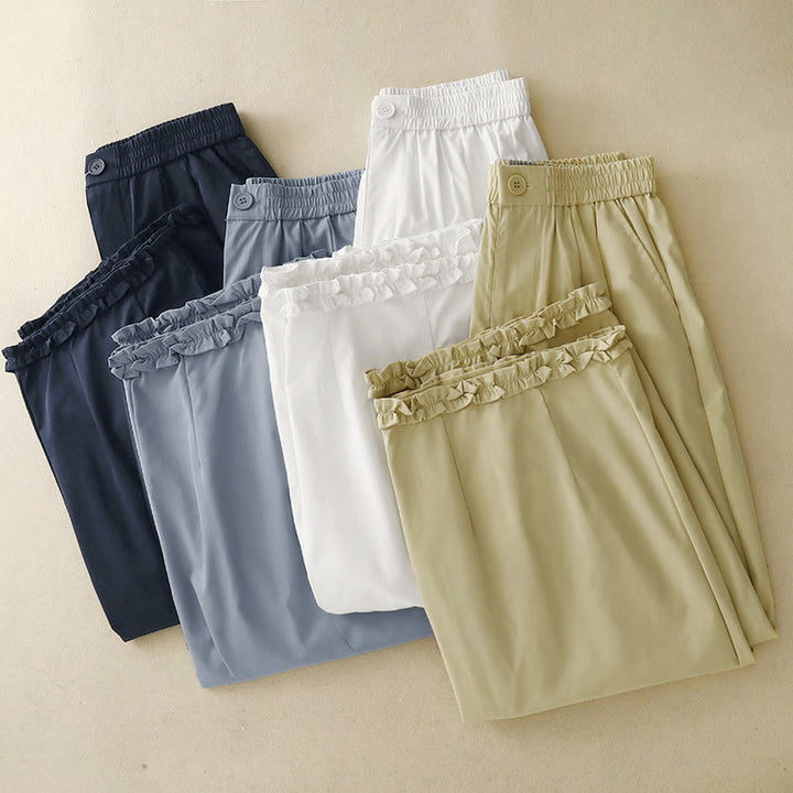 Buddha Stones Lässige, elegante Sommerhose mit Knopfleiste, Reißverschluss, Rüschensaum und Tasche - image 24
