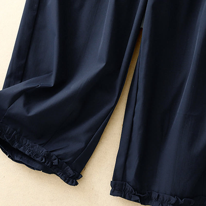Buddha Stones Lässige, elegante Sommerhose mit Knopfleiste, Reißverschluss, Rüschensaum und Tasche - image 17