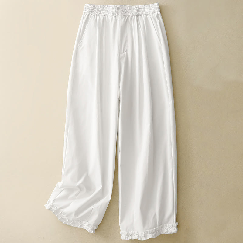 Buddha Stones Lässige, elegante Sommerhose mit Knopfleiste, Reißverschluss, Rüschensaum und Tasche - Weiß - US8-10, UK/AU12-14, EU40-42 (2XL) - image 19