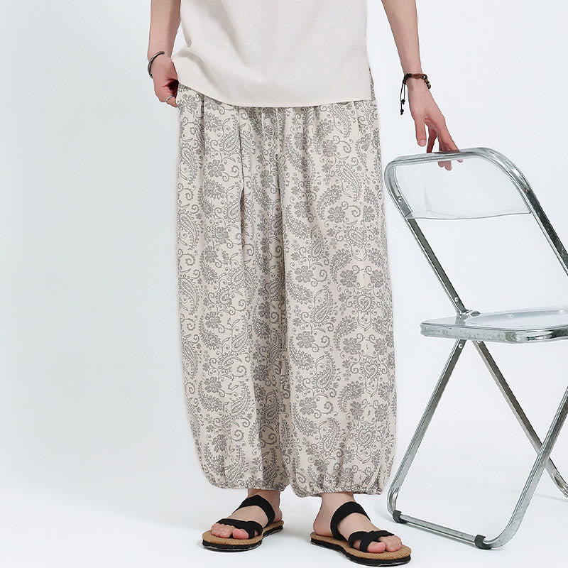 Buddha Stones Sommerliche Boho-Caprihose mit Kordelzug und Paisley-Muster, Herren-Haremshose mit Tasche - image 27