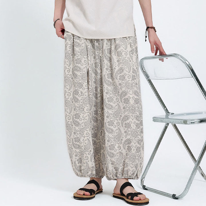 Buddha Stones Sommerliche Boho-Caprihose mit Kordelzug und Paisley-Muster, Herren-Haremshose mit Tasche - image 27