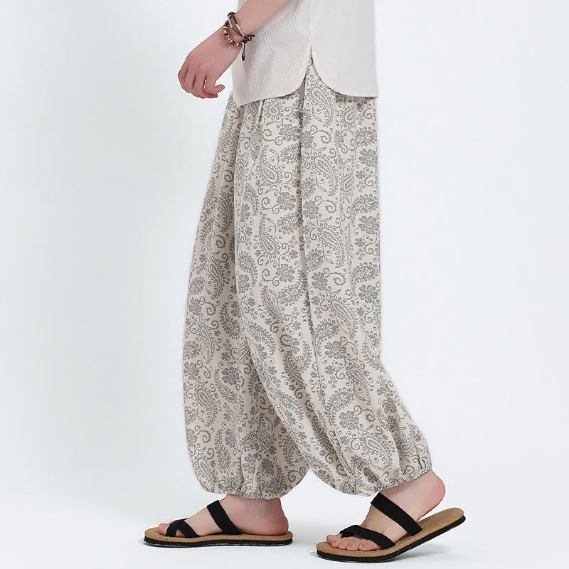Buddha Stones Sommerliche Boho-Caprihose mit Kordelzug und Paisley-Muster, Herren-Haremshose mit Tasche - image 24