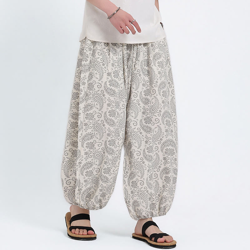 Buddha Stones Sommerliche Boho-Caprihose mit Kordelzug und Paisley-Muster, Herren-Haremshose mit Tasche - image 23