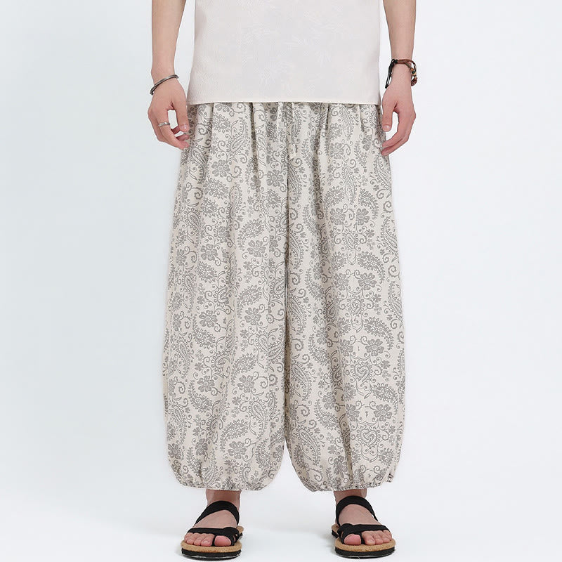 Buddha Stones Sommerliche Boho-Caprihose mit Kordelzug und Paisley-Muster, Herren-Haremshose mit Tasche - image 22