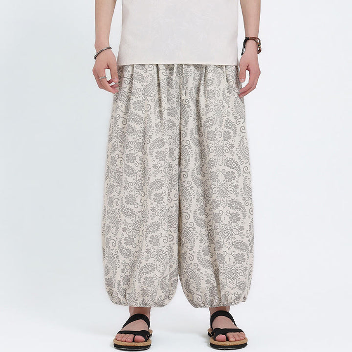 Buddha Stones Sommerliche Boho-Caprihose mit Kordelzug und Paisley-Muster, Herren-Haremshose mit Tasche - image 22