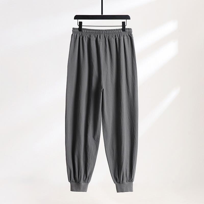 Buddha Stones Lässige Sommerhose mit Kordelzug, elastischem Bund, einfarbig, knöchellang, Herrenhose mit schmal zulaufendem Bein und Taschen - image 1