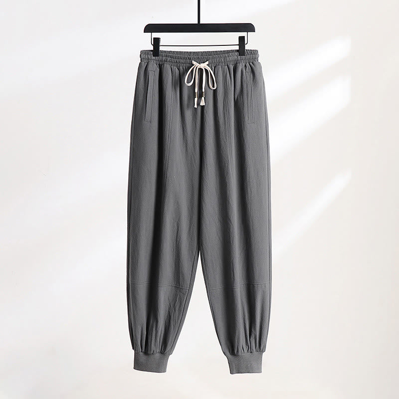 Buddha Stones Lässige Sommerhose mit Kordelzug, elastischem Bund, einfarbig, knöchellang, Herrenhose mit schmal zulaufendem Bein und Taschen - DimGray - US/UK/AU54, EU64 (9XL) - image 0