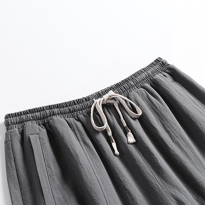 Buddha Stones Lässige Sommerhose mit Kordelzug, elastischem Bund, einfarbig, knöchellang, Herrenhose mit schmal zulaufendem Bein und Taschen - image 2