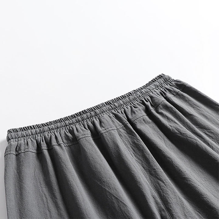 Buddha Stones Lässige Sommerhose mit Kordelzug, elastischem Bund, einfarbig, knöchellang, Herrenhose mit schmal zulaufendem Bein und Taschen - image 3