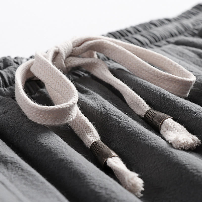 Buddha Stones Lässige Sommerhose mit Kordelzug, elastischem Bund, einfarbig, knöchellang, Herrenhose mit schmal zulaufendem Bein und Taschen - image 4