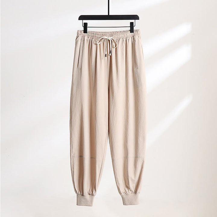 Buddha Stones Lässige Sommerhose mit Kordelzug, elastischem Bund, einfarbig, knöchellang, Herrenhose mit schmal zulaufendem Bein und Taschen - Weizen - US/UK/AU54, EU64 (9XL) - image 12