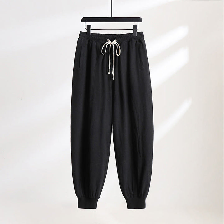 Buddha Stones Lässige Sommerhose mit Kordelzug, elastischem Bund, einfarbig, knöchellang, Herrenhose mit schmal zulaufendem Bein und Taschen - Schwarz - US/UK/AU54, EU64 (9XL) - image 10