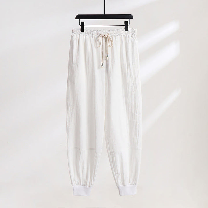 Buddha Stones Lässige Sommerhose mit Kordelzug, elastischem Bund, einfarbig, knöchellang, Herrenhose mit schmal zulaufendem Bein und Taschen - Weiß - US/UK/AU54, EU64 (9XL) - image 13