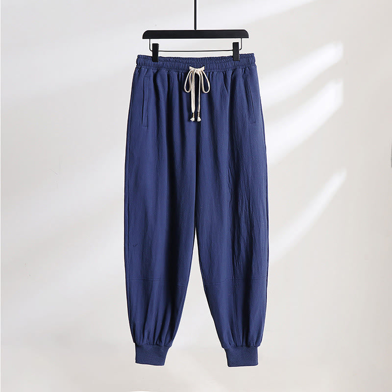 Buddha Stones Lässige Sommerhose mit Kordelzug, elastischem Bund, einfarbig, knöchellang, Herrenhose mit schmal zulaufendem Bein und Taschen - Dunkelblau - US/UK/AU54, EU64 (9XL) - image 11