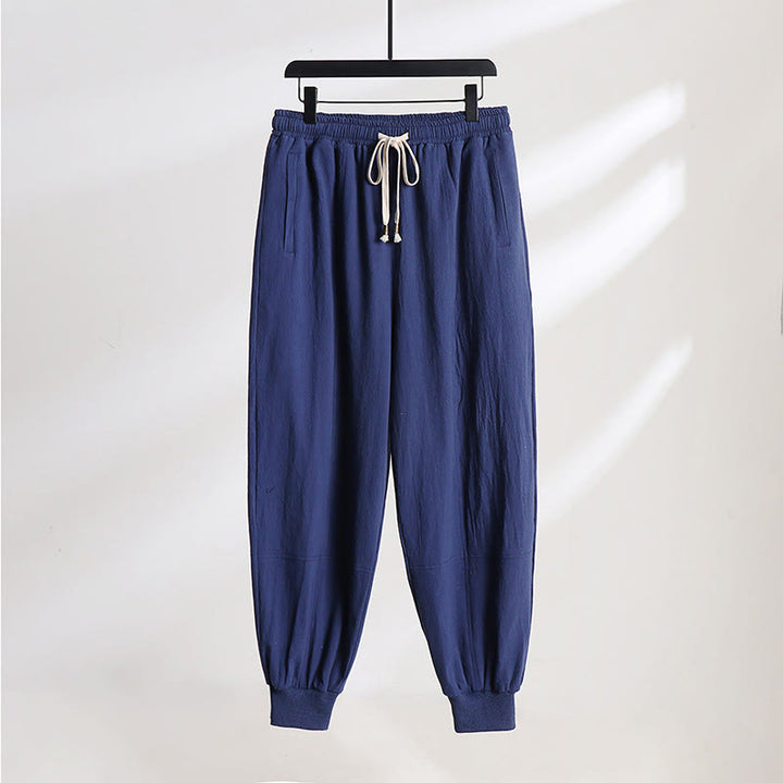 Buddha Stones Lässige Sommerhose mit Kordelzug, elastischem Bund, einfarbig, knöchellang, Herrenhose mit schmal zulaufendem Bein und Taschen - Dunkelblau - US/UK/AU54, EU64 (9XL) - image 11
