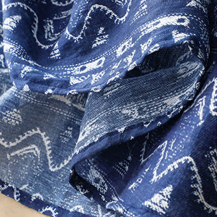 Buddha Stones Sommerliches, lässiges Boho-Kleid in Blau mit wellenförmigem, geometrischem Muster, ärmellos und mit Tasche - image 9