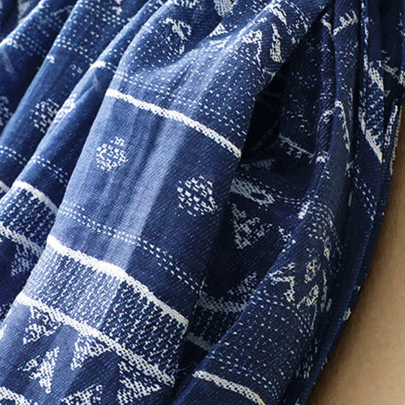 Buddha Stones Sommerliches, lässiges Boho-Kleid in Blau mit wellenförmigem, geometrischem Muster, ärmellos und mit Tasche - image 7