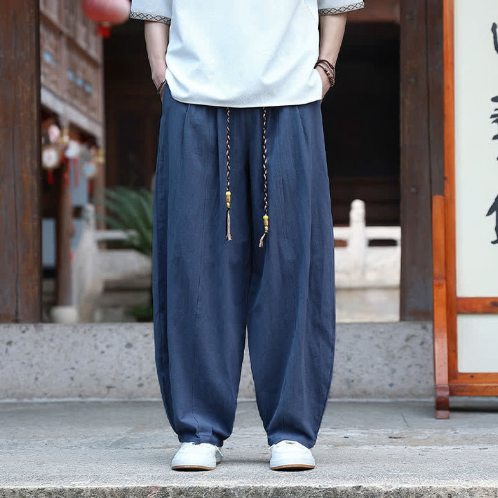 Buddha Stones Lässige, minimalistische Sommerhose mit Kordelzug, einfarbig, knöchelhoch, gerades Bein, mit Taschen - image 12