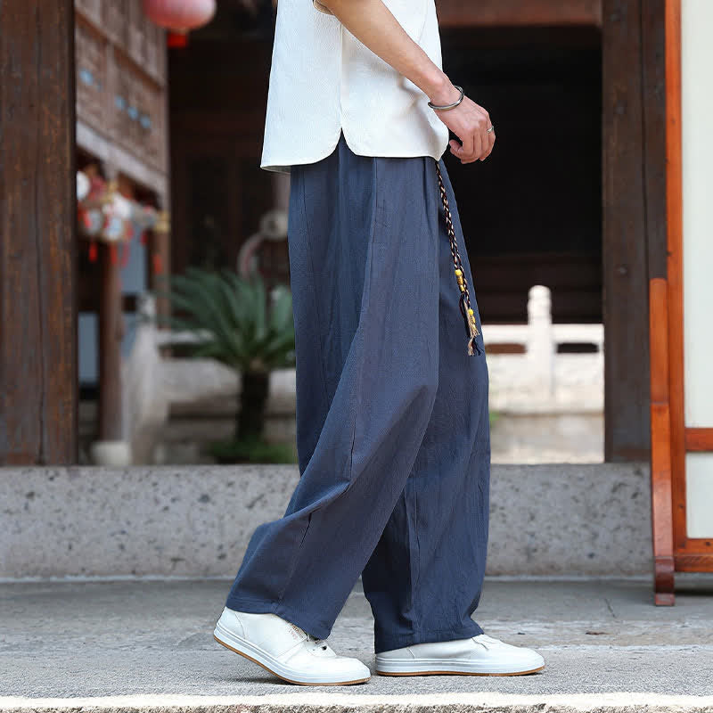 Buddha Stones Lässige, minimalistische Sommerhose mit Kordelzug, einfarbig, knöchelhoch, gerades Bein, mit Taschen - image 13